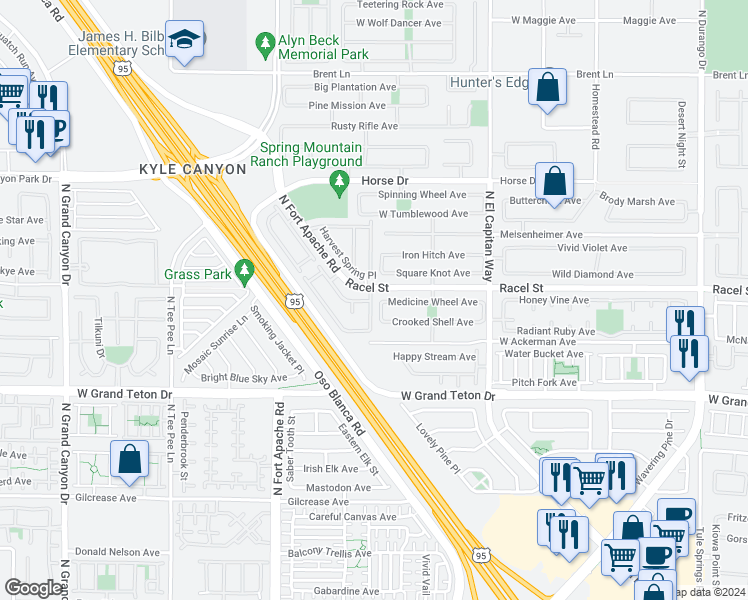 map of restaurants, bars, coffee shops, grocery stores, and more near 8168 Finch Feather Street in Las Vegas