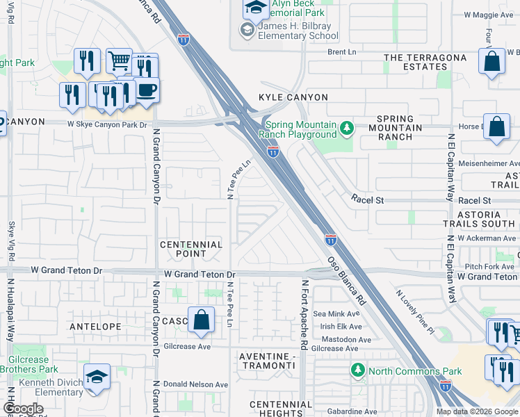 map of restaurants, bars, coffee shops, grocery stores, and more near 9304 Euphoria Rose Avenue in Las Vegas