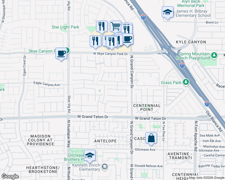map of restaurants, bars, coffee shops, grocery stores, and more near 9724 Wildflower Vista Avenue in Las Vegas