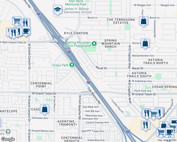map of restaurants, bars, coffee shops, grocery stores, and more near 9161 Spoonbill Ridge Place in Las Vegas