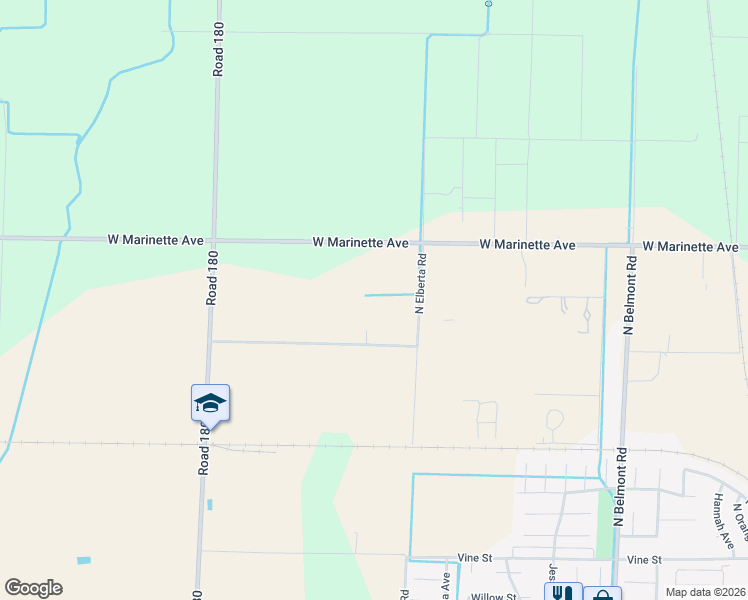map of restaurants, bars, coffee shops, grocery stores, and more near 1635 North Elberta Road in Exeter