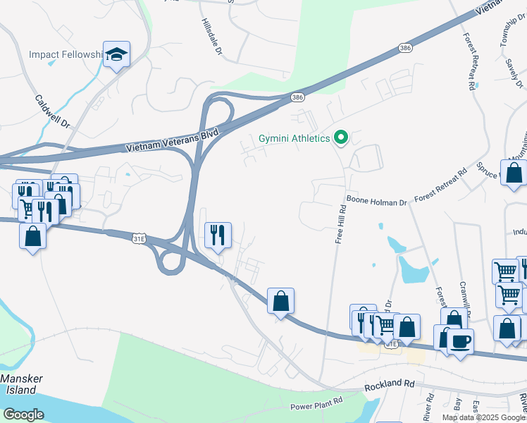 map of restaurants, bars, coffee shops, grocery stores, and more near 1070 West Main Street in Hendersonville