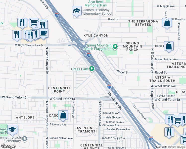 map of restaurants, bars, coffee shops, grocery stores, and more near 8168 Satin Carnation Lane in Las Vegas