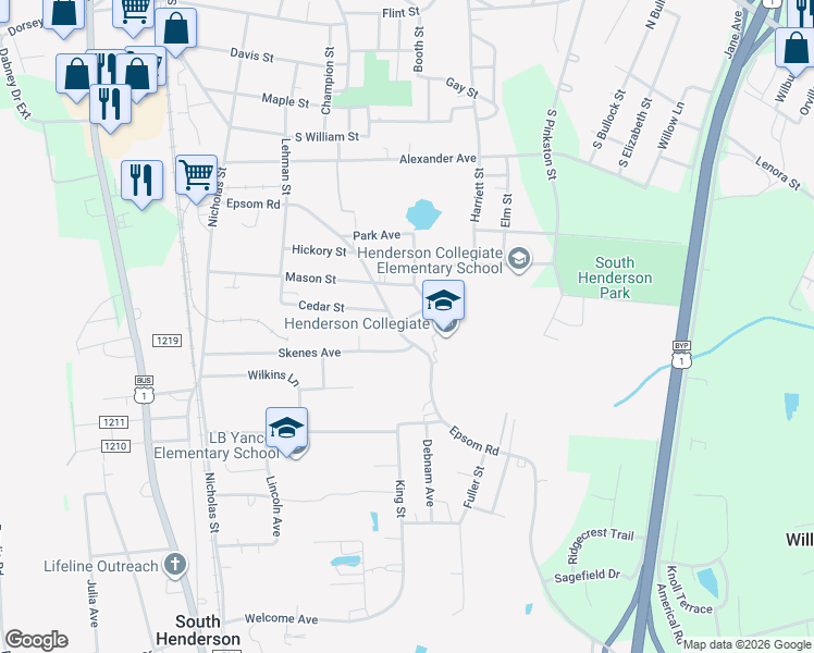 map of restaurants, bars, coffee shops, grocery stores, and more near 706 Berry Street in Henderson