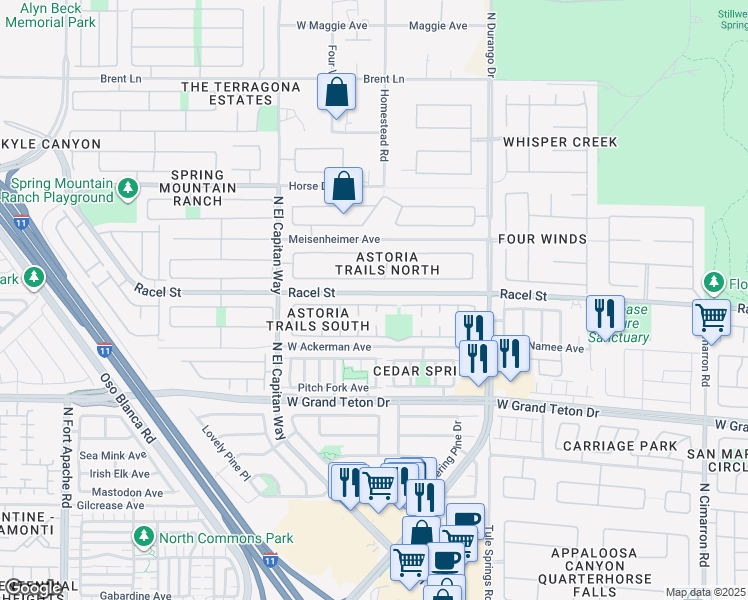 map of restaurants, bars, coffee shops, grocery stores, and more near 8612 Honey Vine Avenue in Las Vegas