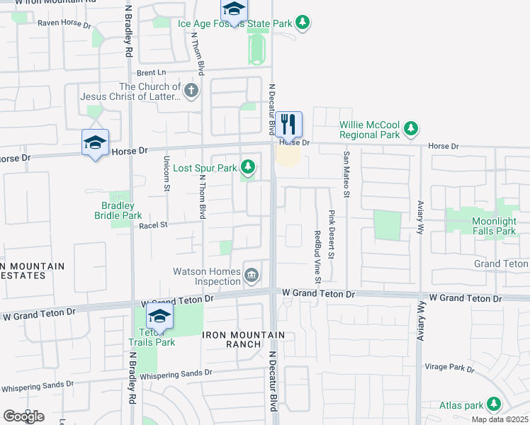 map of restaurants, bars, coffee shops, grocery stores, and more near 8216 Calico Wind Street in Las Vegas
