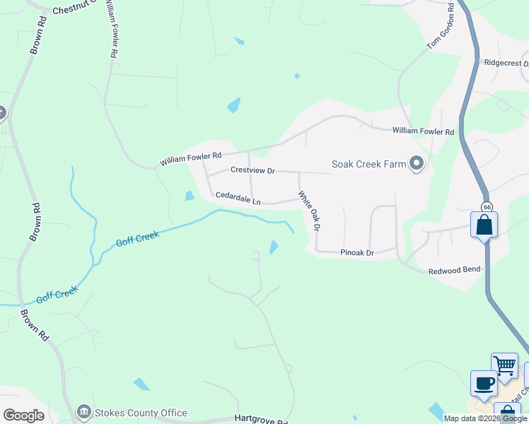 map of restaurants, bars, coffee shops, grocery stores, and more near 126 Cedardale Lane in King