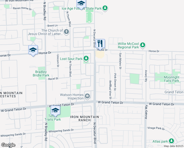 map of restaurants, bars, coffee shops, grocery stores, and more near 8216 Calico Wind Street in Las Vegas