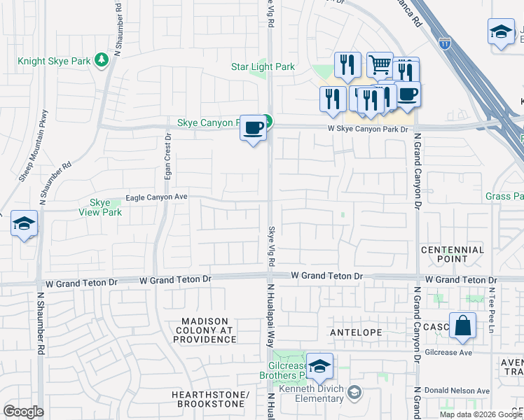 map of restaurants, bars, coffee shops, grocery stores, and more near 8172 Skye Desert Drive in Las Vegas