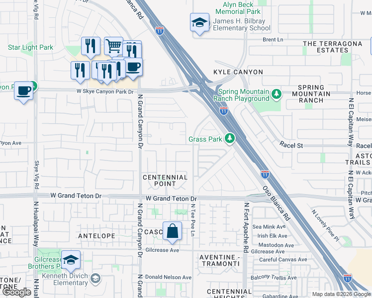 map of restaurants, bars, coffee shops, grocery stores, and more near 9412 Melva Blue Court in Las Vegas