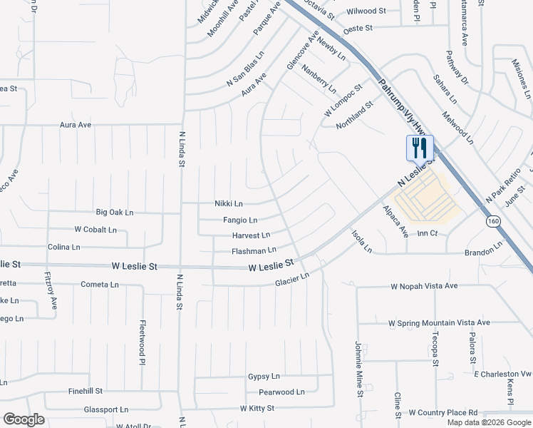 map of restaurants, bars, coffee shops, grocery stores, and more near 690 Fangio Lane in Pahrump