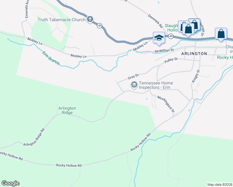 map of restaurants, bars, coffee shops, grocery stores, and more near 868 Arlington Ridge Road in Erin