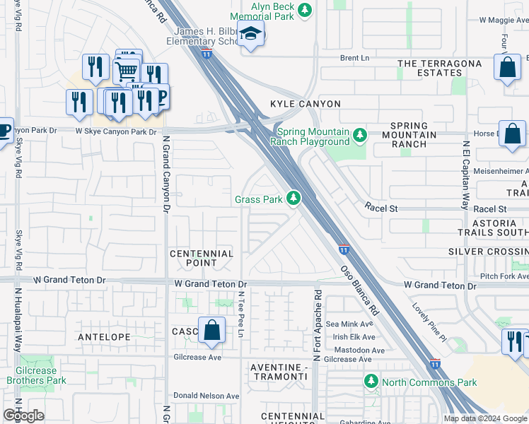 map of restaurants, bars, coffee shops, grocery stores, and more near 9328 Flowering Tulip Avenue in Las Vegas