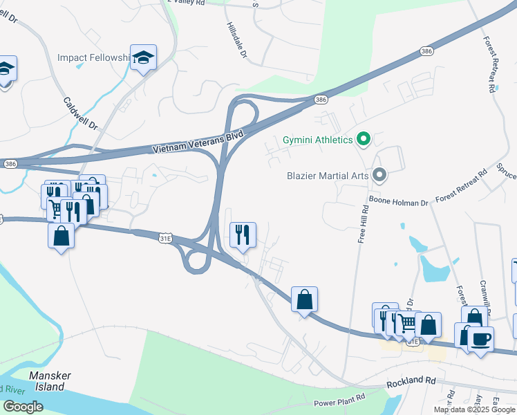 map of restaurants, bars, coffee shops, grocery stores, and more near 1080 West Main Street in Hendersonville