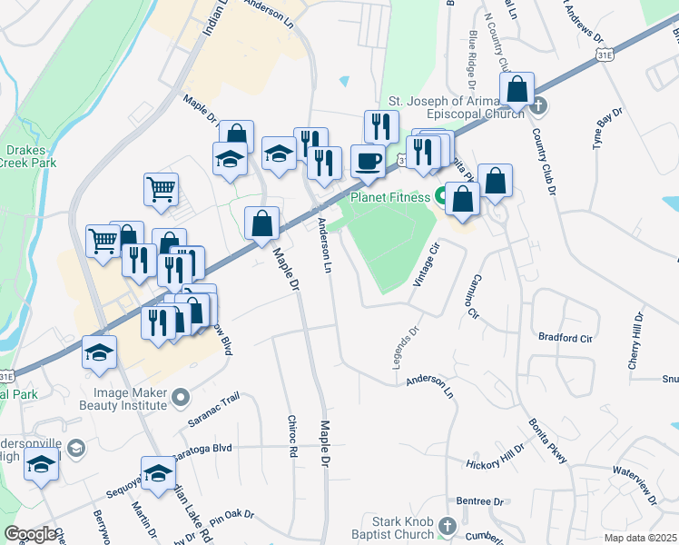 map of restaurants, bars, coffee shops, grocery stores, and more near 125 Vintage Circle in Hendersonville