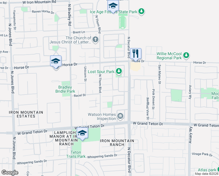 map of restaurants, bars, coffee shops, grocery stores, and more near 5021 Granite Creek Court in Las Vegas