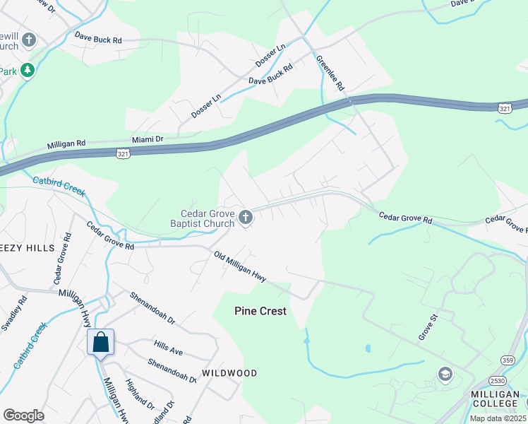 map of restaurants, bars, coffee shops, grocery stores, and more near 337 Cedar Grove Road in Johnson City