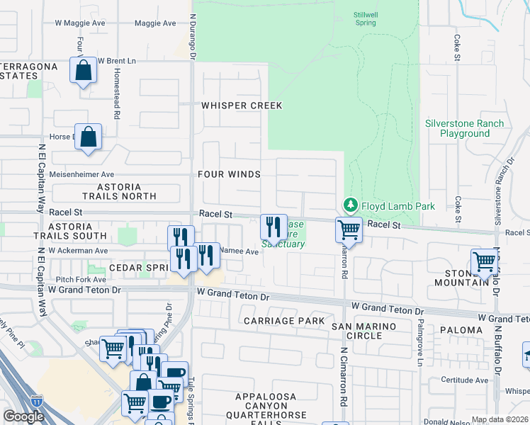 map of restaurants, bars, coffee shops, grocery stores, and more near 8201 Deer Clan Court in Las Vegas