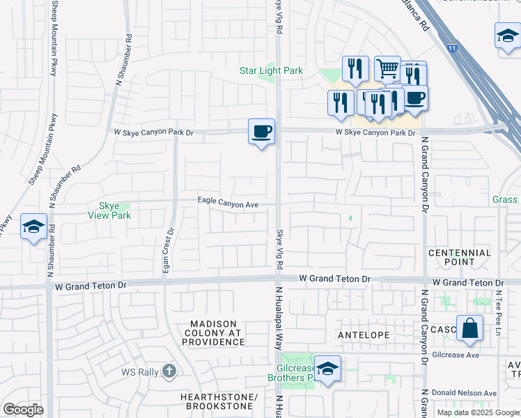 map of restaurants, bars, coffee shops, grocery stores, and more near 10116 Skye Castle Dr in Las Vegas