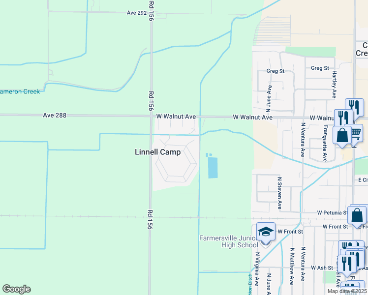 map of restaurants, bars, coffee shops, grocery stores, and more near 502 Outer Drive in Visalia