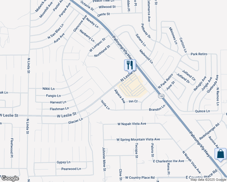 map of restaurants, bars, coffee shops, grocery stores, and more near 341 West Leslie Street in Pahrump
