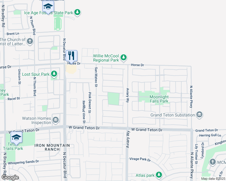 map of restaurants, bars, coffee shops, grocery stores, and more near 4348 Meadowbloom Avenue in North Las Vegas