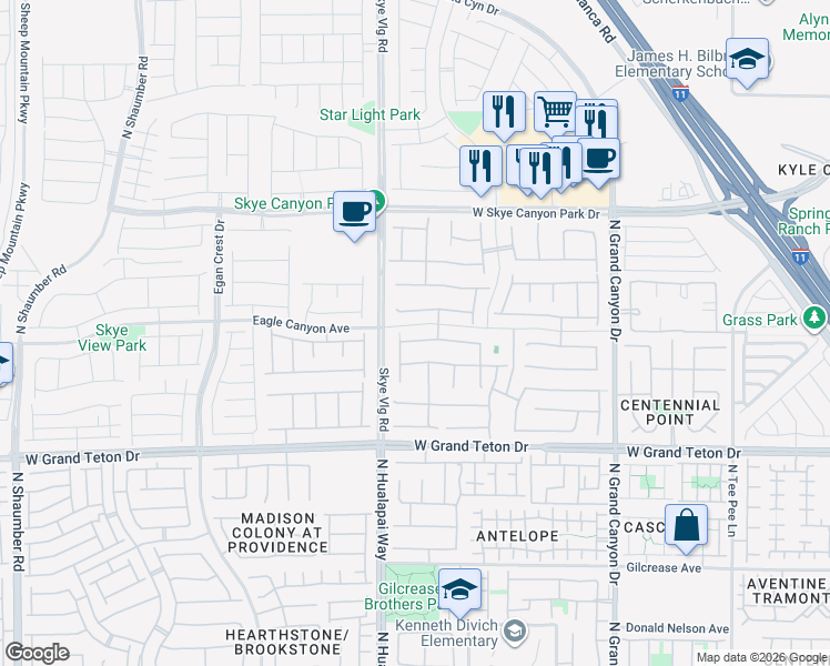 map of restaurants, bars, coffee shops, grocery stores, and more near 10040 Bighorn Bellows Avenue in Las Vegas