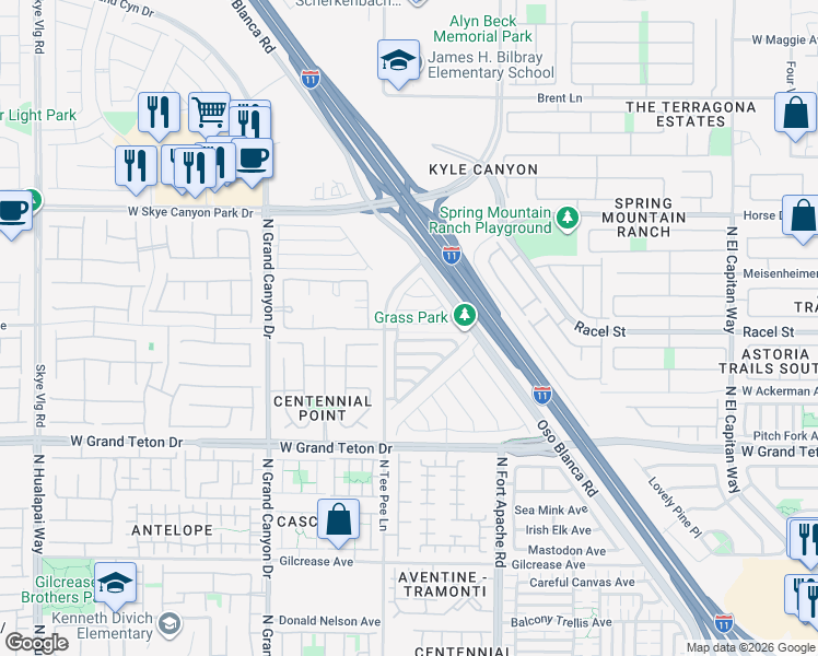 map of restaurants, bars, coffee shops, grocery stores, and more near 9341 Euphoria Rose Avenue in Las Vegas