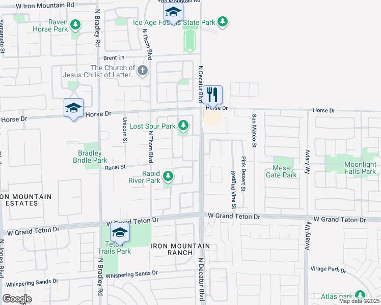 map of restaurants, bars, coffee shops, grocery stores, and more near 8213 Calico Wind Street in Las Vegas