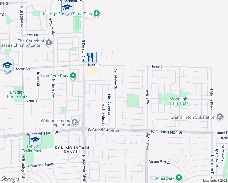 map of restaurants, bars, coffee shops, grocery stores, and more near 8217 San Mateo Street in North Las Vegas