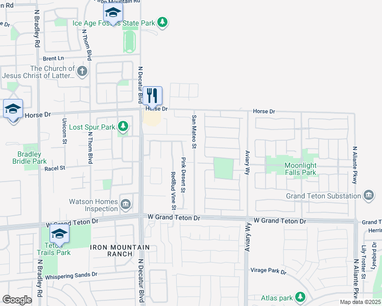 map of restaurants, bars, coffee shops, grocery stores, and more near 8217 San Mateo Street in North Las Vegas