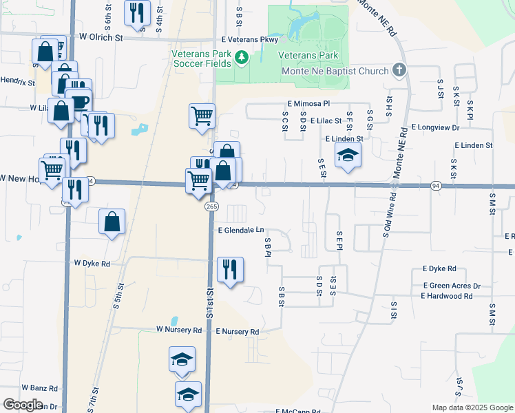 map of restaurants, bars, coffee shops, grocery stores, and more near 300 East New Hope Road in Rogers