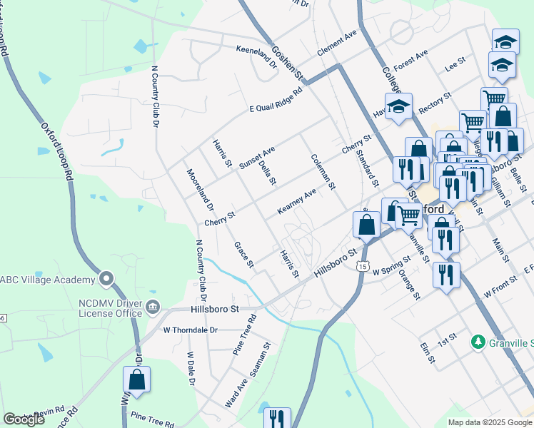 map of restaurants, bars, coffee shops, grocery stores, and more near 300 Harris Street in Oxford