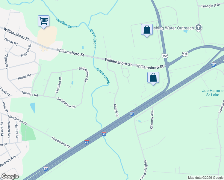 map of restaurants, bars, coffee shops, grocery stores, and more near 116 Maluli Drive in Oxford