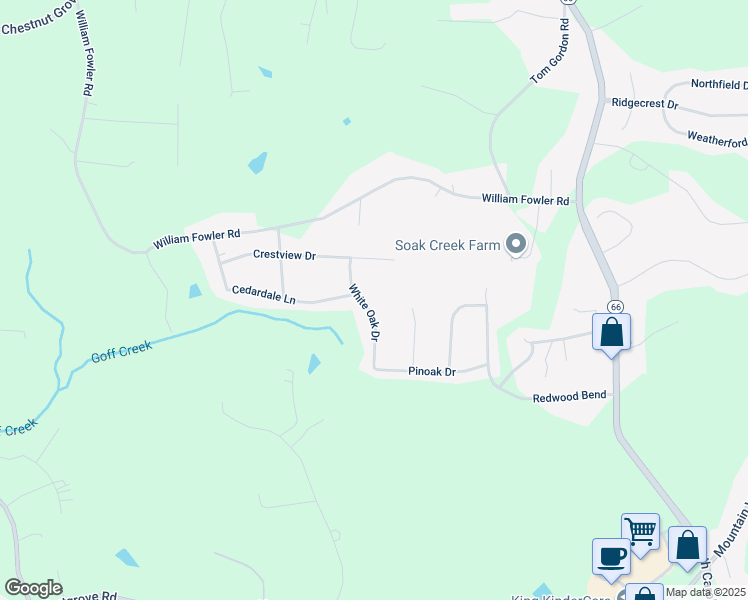 map of restaurants, bars, coffee shops, grocery stores, and more near 136 White Oak Drive in King