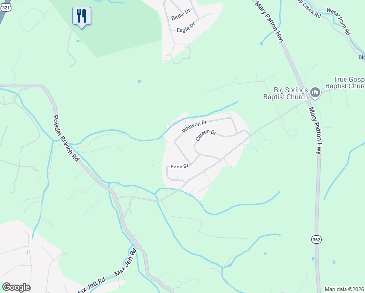 map of restaurants, bars, coffee shops, grocery stores, and more near 189 Whitson Drive in Elizabethton