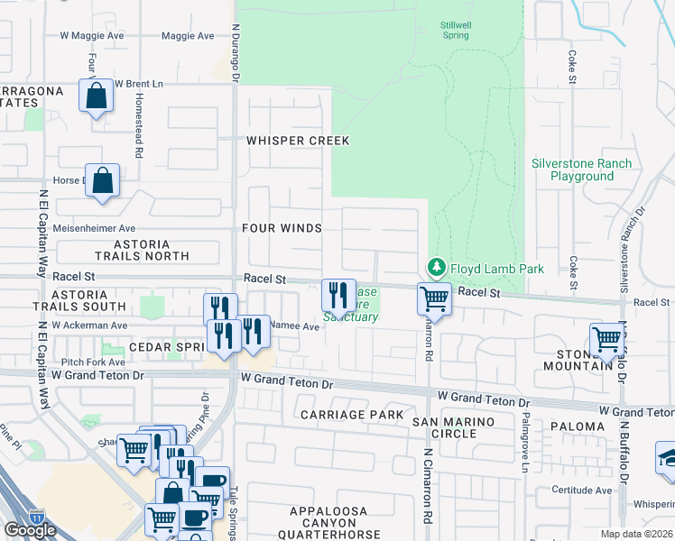 map of restaurants, bars, coffee shops, grocery stores, and more near 8201 Deer Clan Court in Las Vegas