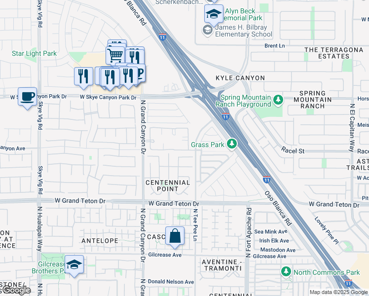 map of restaurants, bars, coffee shops, grocery stores, and more near 8250 North Grand Canyon Drive in Las Vegas