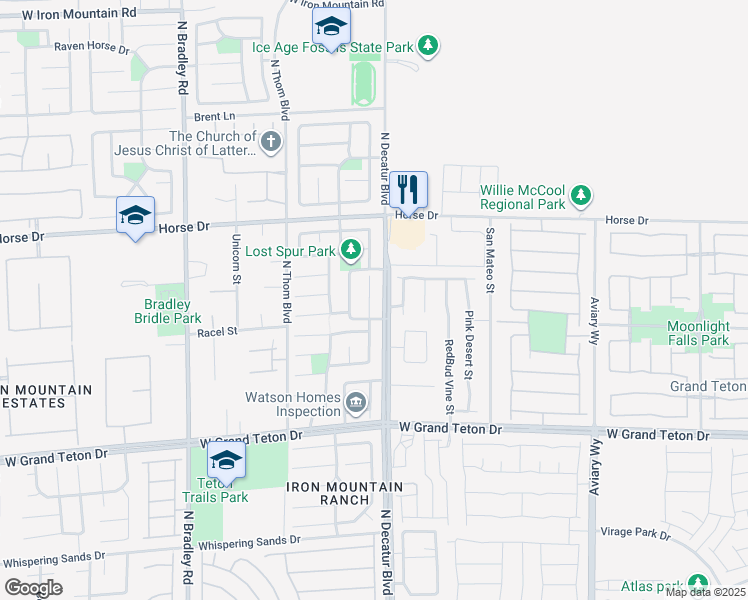 map of restaurants, bars, coffee shops, grocery stores, and more near 8216 Calico Wind Street in Las Vegas