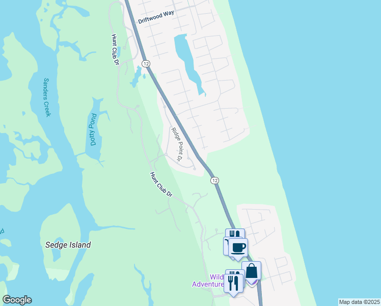 map of restaurants, bars, coffee shops, grocery stores, and more near 692 Ocean Trail in Corolla