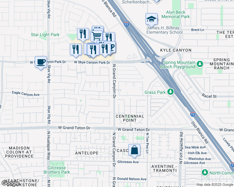 map of restaurants, bars, coffee shops, grocery stores, and more near 8250 North Grand Canyon Drive in Las Vegas
