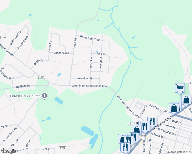 map of restaurants, bars, coffee shops, grocery stores, and more near 1602 Winslow Street in Elizabeth City