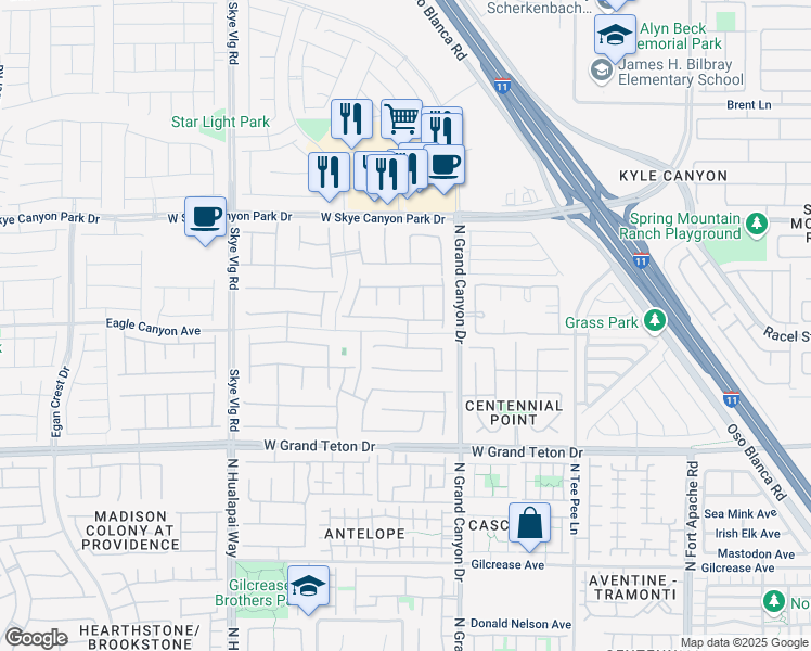 map of restaurants, bars, coffee shops, grocery stores, and more near 9710 Bold Skye Avenue in Las Vegas