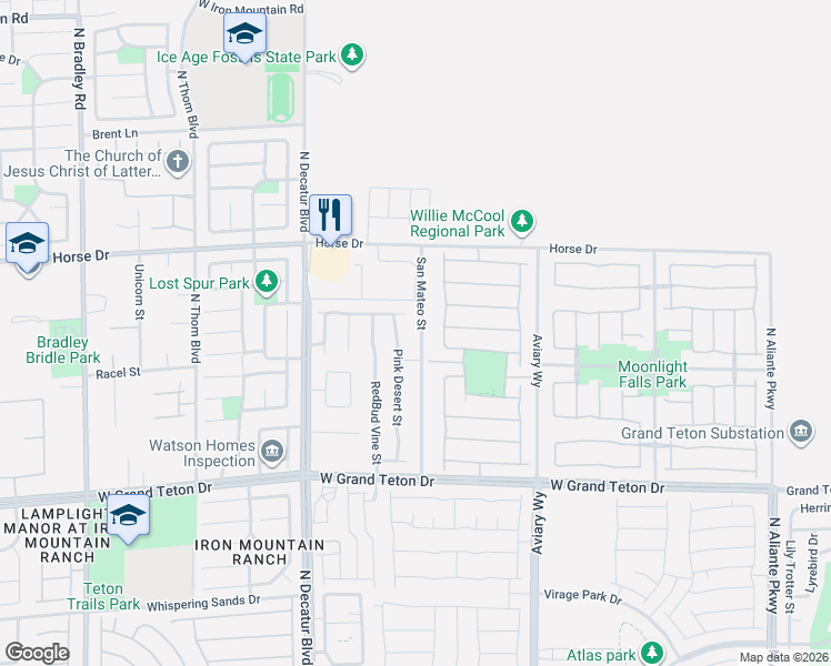 map of restaurants, bars, coffee shops, grocery stores, and more near 8217 San Mateo Street in North Las Vegas