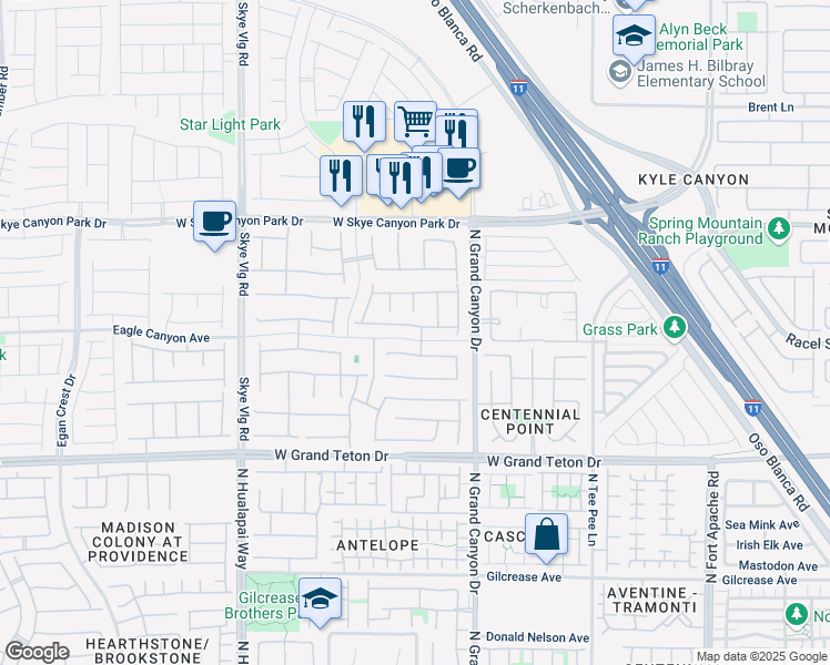 map of restaurants, bars, coffee shops, grocery stores, and more near 9710 Bold Skye Avenue in Las Vegas
