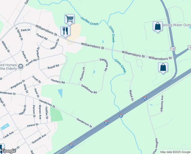 map of restaurants, bars, coffee shops, grocery stores, and more near 109 Shadow Lane in Oxford