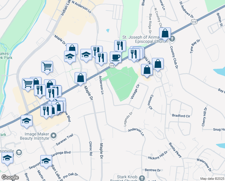 map of restaurants, bars, coffee shops, grocery stores, and more near 125 Vintage Circle in Hendersonville