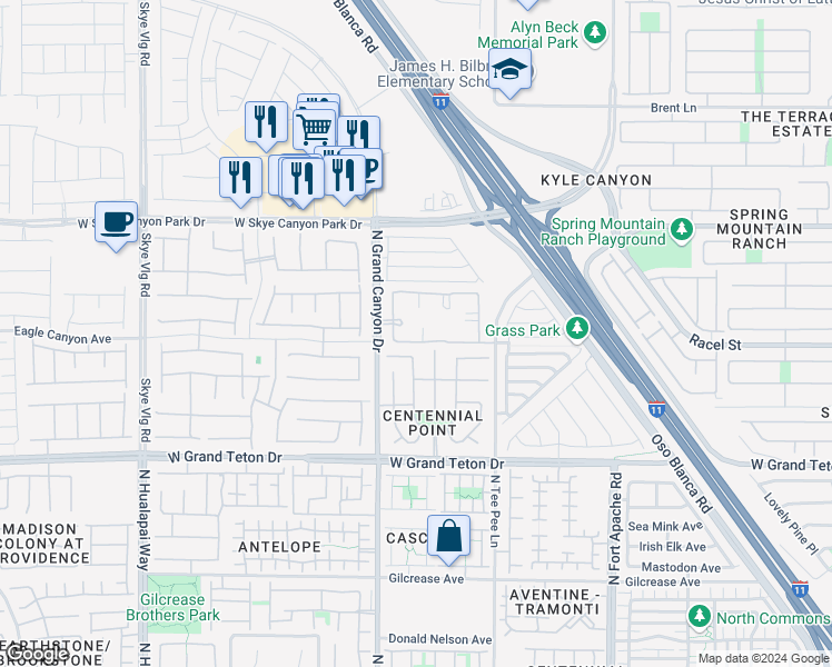 map of restaurants, bars, coffee shops, grocery stores, and more near 8250 North Grand Canyon Drive in Las Vegas