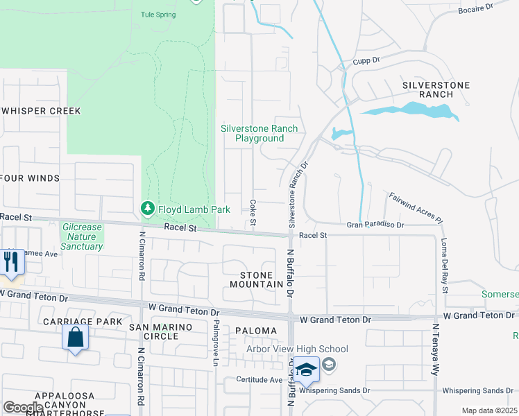 map of restaurants, bars, coffee shops, grocery stores, and more near 7695 Calista Way in Las Vegas