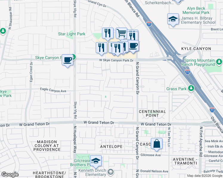 map of restaurants, bars, coffee shops, grocery stores, and more near 9795 Bold Skye Avenue in Las Vegas